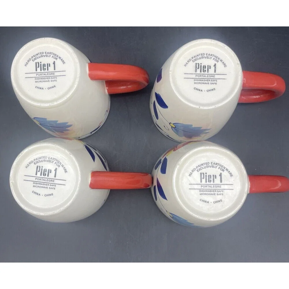 Pier 1 PORTALEGRE Floral Coffee Tea Cup Mug Set of‎ 4